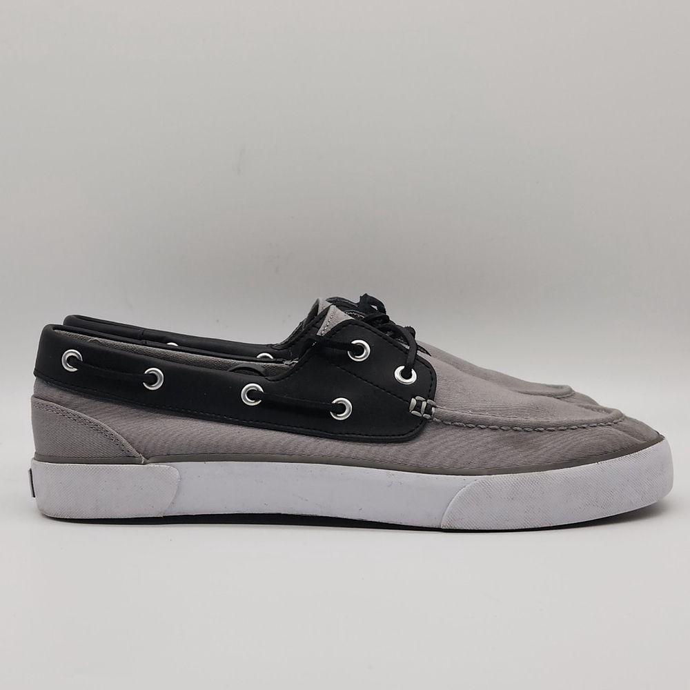 Polo Ralph Lauren Rylander Preppy Size 10.5 Boat Shoe Canvas Leather Grey Black